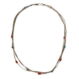 Native American Liquid Sterling Silver Turquoise Coral Necklace 925